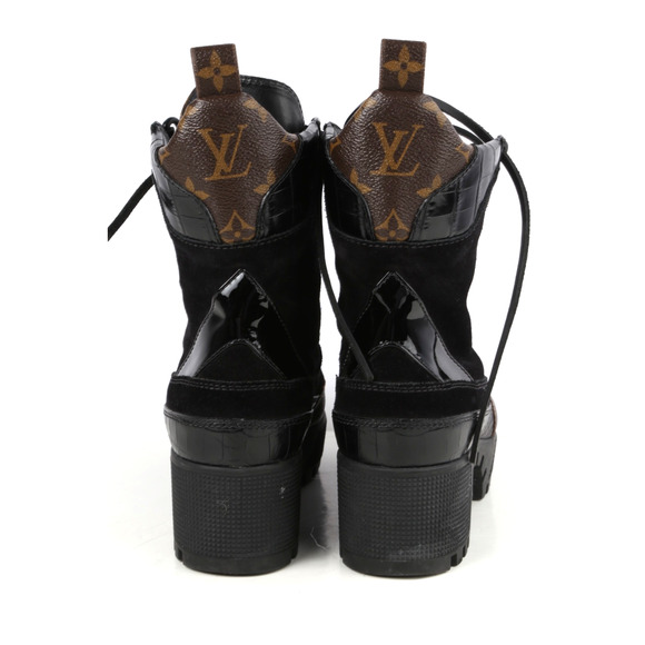 LOUIS VUITTON Boots Suede Monogram Laureate Platform Lace Desert Combat Size 37 - Picture 8 of 16